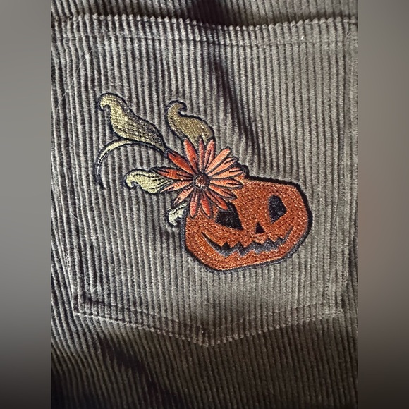 Corduroy Overalls with Jack Skellington Embroidery - Olive Green - Picture 7 of 8